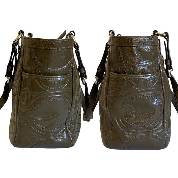 Coach Olive Green Embossed Patent Leather Tote / Shoulder Bag Medium Size - Picture 4 of 12